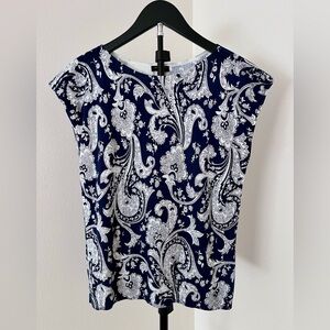 💙🤍 Talbots Petite Paisley Top | Navy & White | Lightweight Dressy Blouse | MP